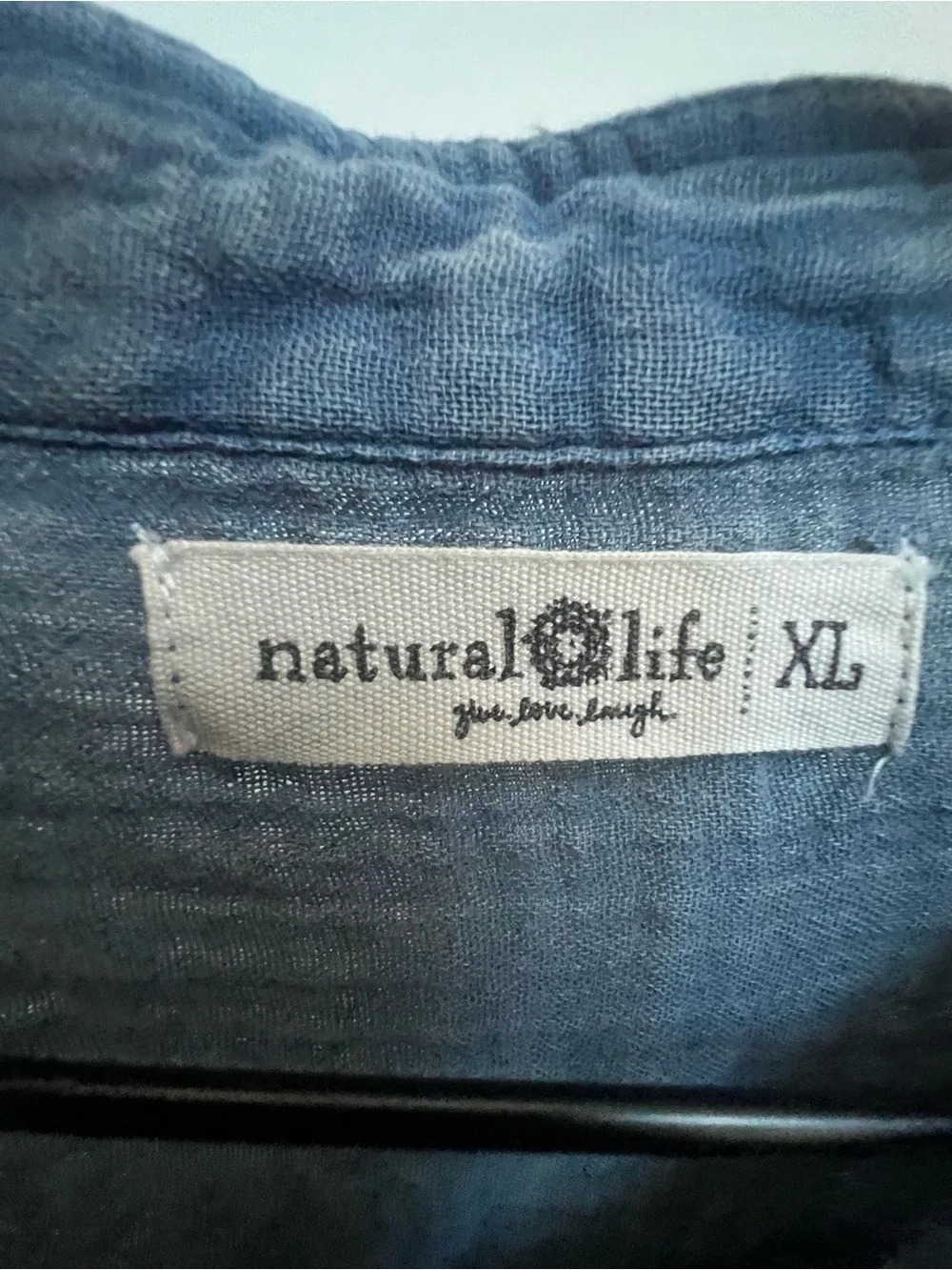 Natural Life Lola Tie Cotton Button Down shirt crinkled gauze Stitch Denim XL - Picture 9 of 11